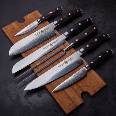 Sternsteiger 7pcs set de couteaux damas japonais acier damas VG-10 - SPITZEN-STERN GOLD SERIES