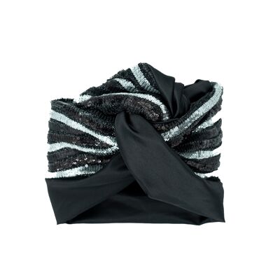 Schwarz-weißer Pailletten-Turban – groß