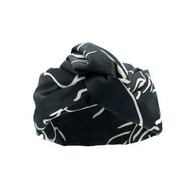 Black & White Silk Satin Turban - Medium