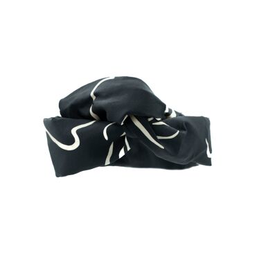 Black & White Silk Satin Turban - Large