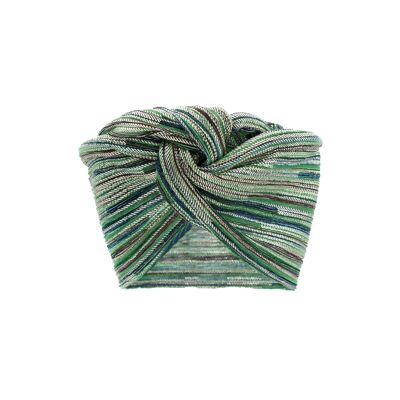 Green Stripes Lurex Turban - Medium