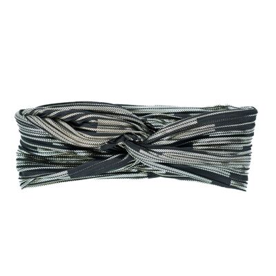 Black Pleated Lurex Turban with Silver Stripes