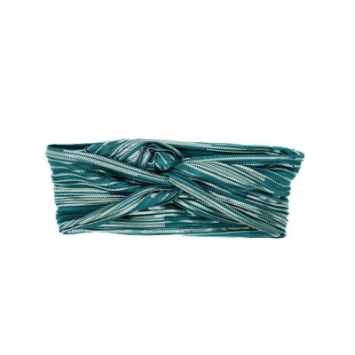 Blauer, plissierter Lurex-Turban – Medium
