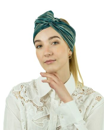 Turban Lurex Plissé Bleu - Small 5