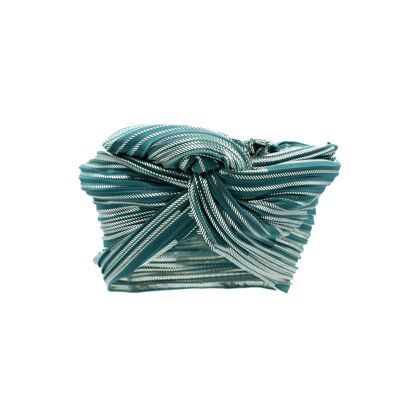 Blue Pleated Lurex Turban - Large