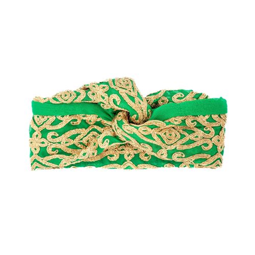 Turban Jacquard Vert motifs dorés - Medium