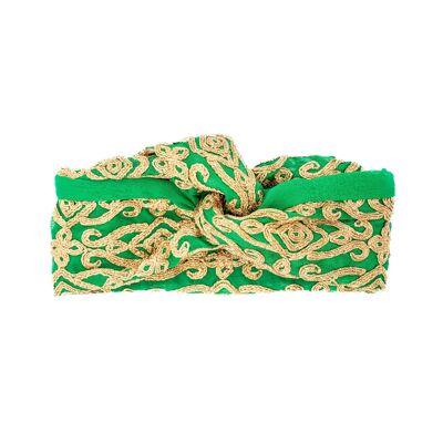 Green Jacquard Turban with gold motifs - Medium