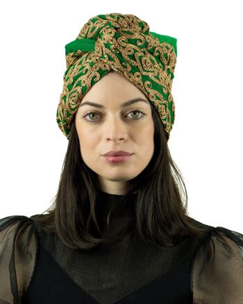 Turban Jacquard Vert motifs dorés - Large 4