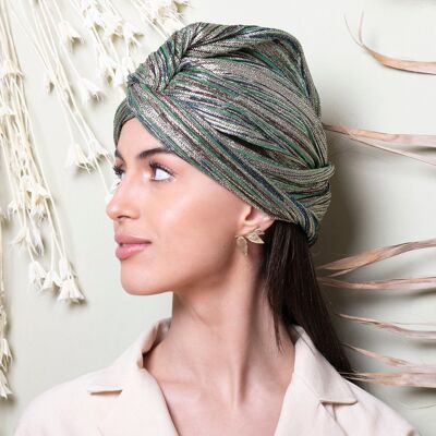 Turbante in lurex verde italiano - grande