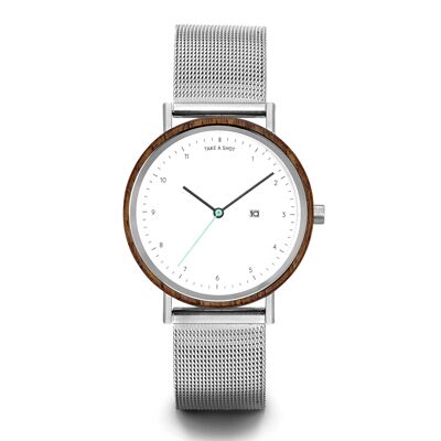 Margaret: walnut wood - mesh silver 37mm