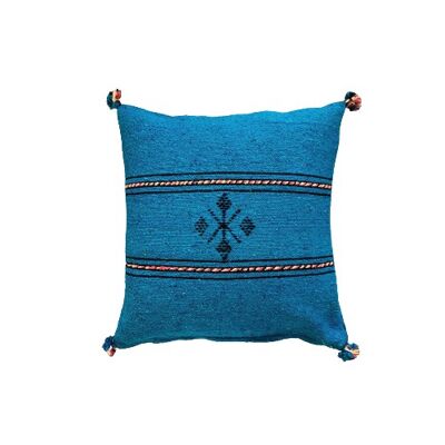 Coussin Berbère Bleu Turquoise avec liséré