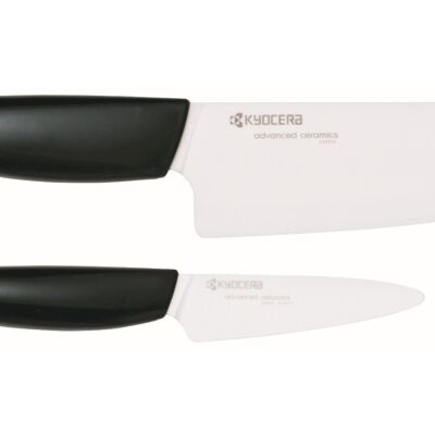 Knivset, 7,5 cm + 14 cm, svart handtag, vitt blad