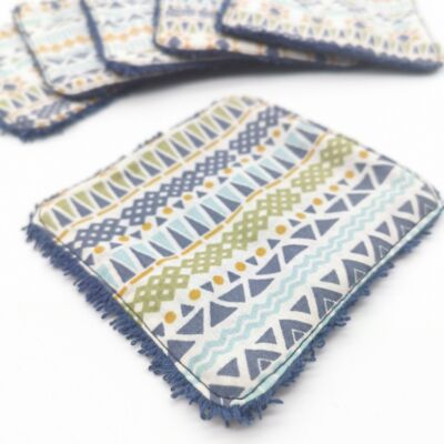 6 reusable square wipes S - Blue