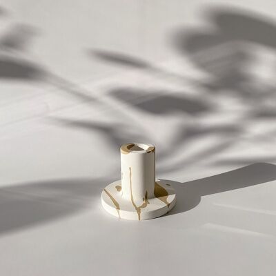 White Tall Abstract Beige Concrete-Style Eco-Friendly Candlestick/Candle Holder