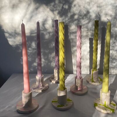 BLOKCANDL X FATTO A MANO Candlestick & Holder Duo - Limited Edition Colab Twist Straight Candle Candleholder Concrete Style Pastel - Pickled Pepper Straight Taper