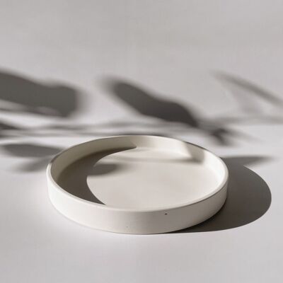 White Medium Round Concrete Style Stone Minimalist Decorative Display Trinket Tray