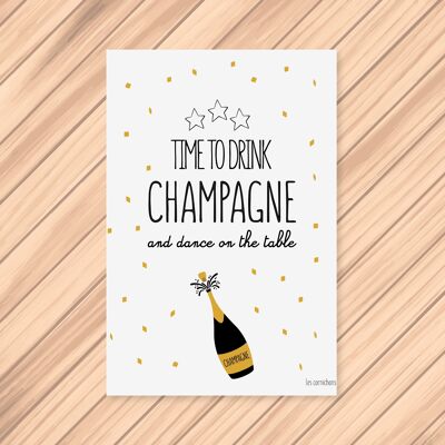 Zeit, Champagner zu trinken und auf der Tabellen-Postkarte zu tanzen