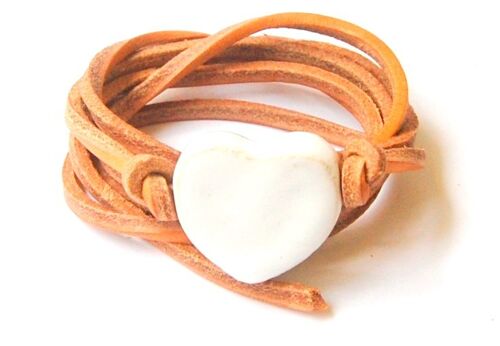 Natural leather cord with white ceramic heart.