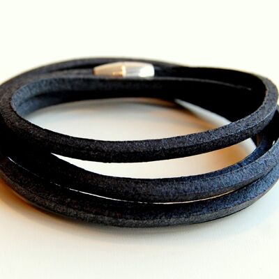 Bracelet homme cordon en cuir noir avec fermeture magnétique