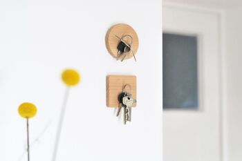 Porte-clés magnétique 'extra fort' - hêtre | bois | carré 3