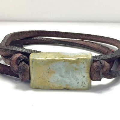 Pulsera de hombre con piedra cerámica verde vintage