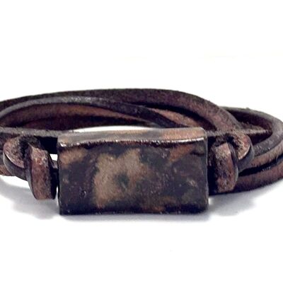 Bracelet homme avec pierre en céramique brun rouille