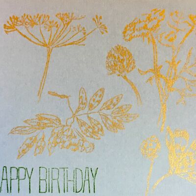 Card Golden Flowers Birthday