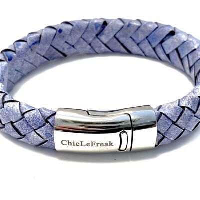 Bracelet homme cuir tressé vintage bleu