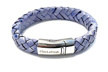 Bracelet homme cuir tressé vintage bleu 1
