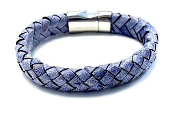 Bracelet homme cuir tressé vintage bleu 2