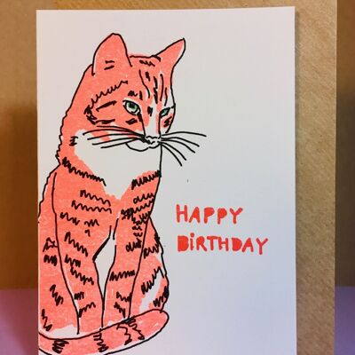 Tarjeta de cumpleaños del gato rojo