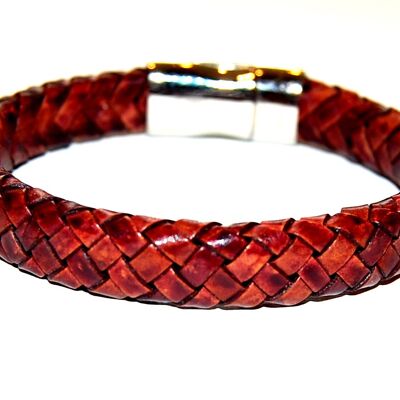 Pulsera hombre piel trenzada burdeos