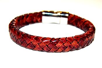 Bracelet homme cuir tressé bordeaux