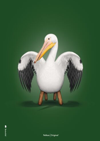 Pelikan plakat – Grøn baggrund – Klassisk - 50x70 CM.