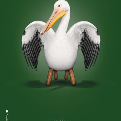 Pelikan plakat – Grøn baggrund – Klassisk - 70x100 CM.