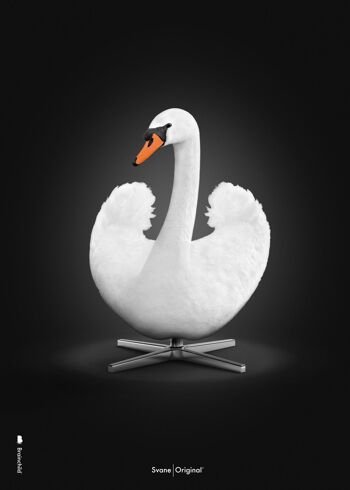 Svanen plakat – Hvid svane – Sort baggrund – Klassisk - A5