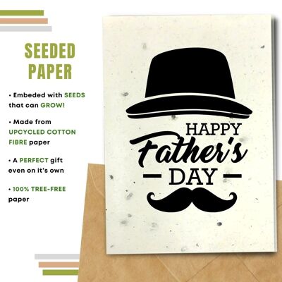 Handmade Eco Friendly Father's Day Cards | Sustainable Father's Day Cards | Made With Plantable Seed Paper, Banana Paper, Elephant Poo Paper, Coffee Paper, Cotton Paper, Lemongrass Paper and more | Pack of 8 Greeting Cards | Moustache Dad