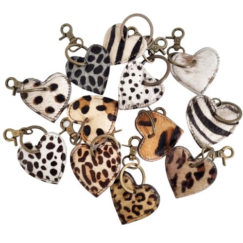 Keychain heart leather animal print