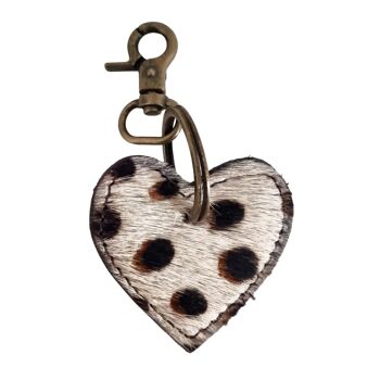 Porte-clés coeur cuir imprimé animal 9