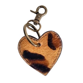 Porte-clés coeur cuir imprimé animal 12