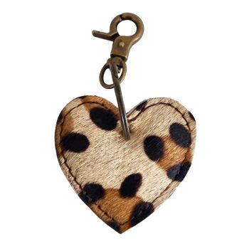 Porte-clés coeur cuir imprimé animal 14