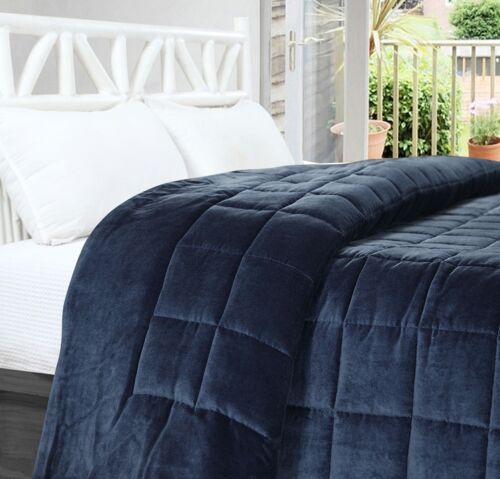 Cotton Velvet Bedcover - Blue - Large