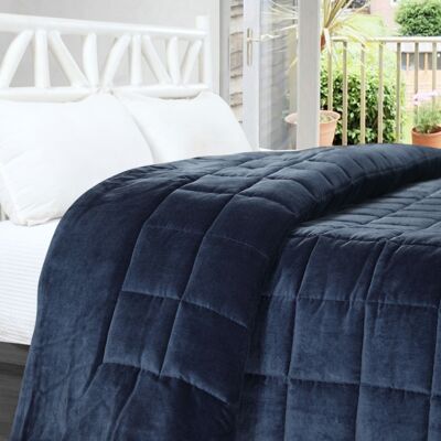 Cotton Velvet Bedcover - Blue - Large