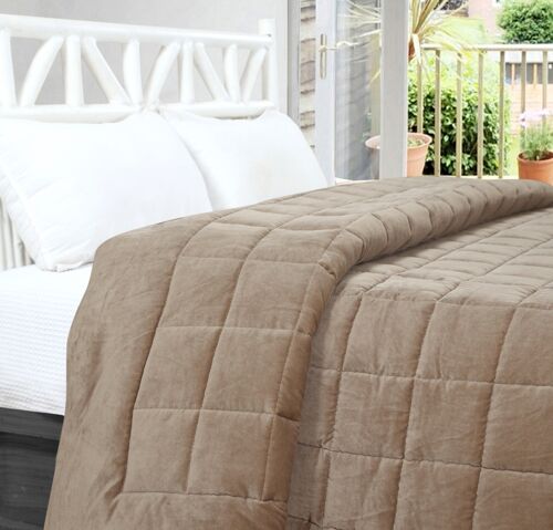 Cotton Velvet Bedcover - Beige -Large