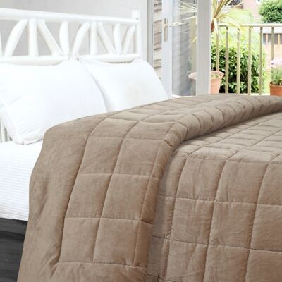 Cotton Velvet Bedcover - Beige -Large