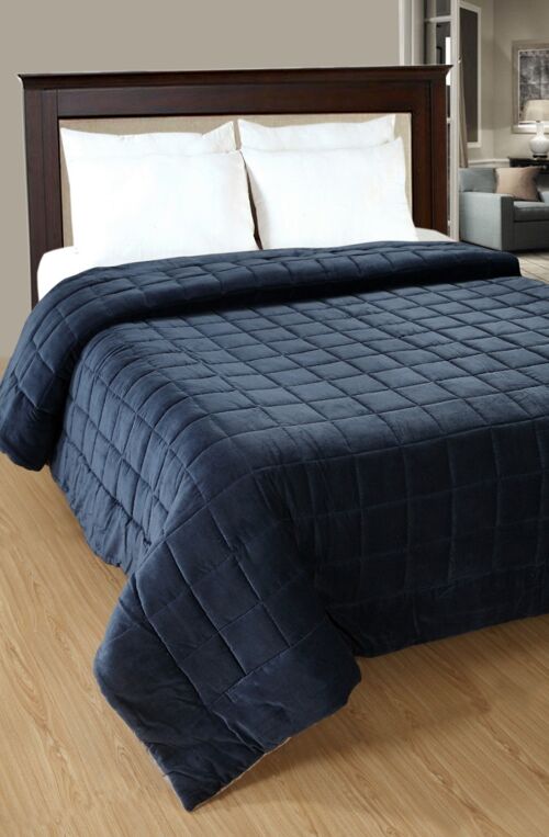 Cotton Velvet Bedcover - Blue - Small