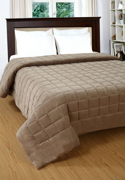 Cotton Velvet Bedcover - Beige - Small