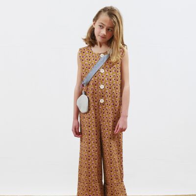 Mustard print jumpsuit with buttons