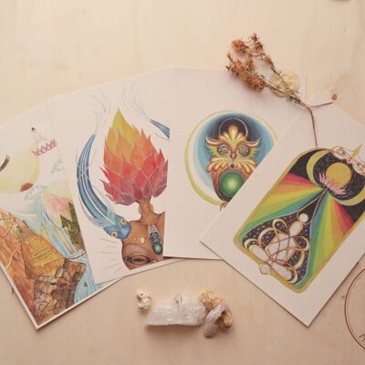 Paquete de impresión de arte de color místico: naturaleza, animal, arco iris