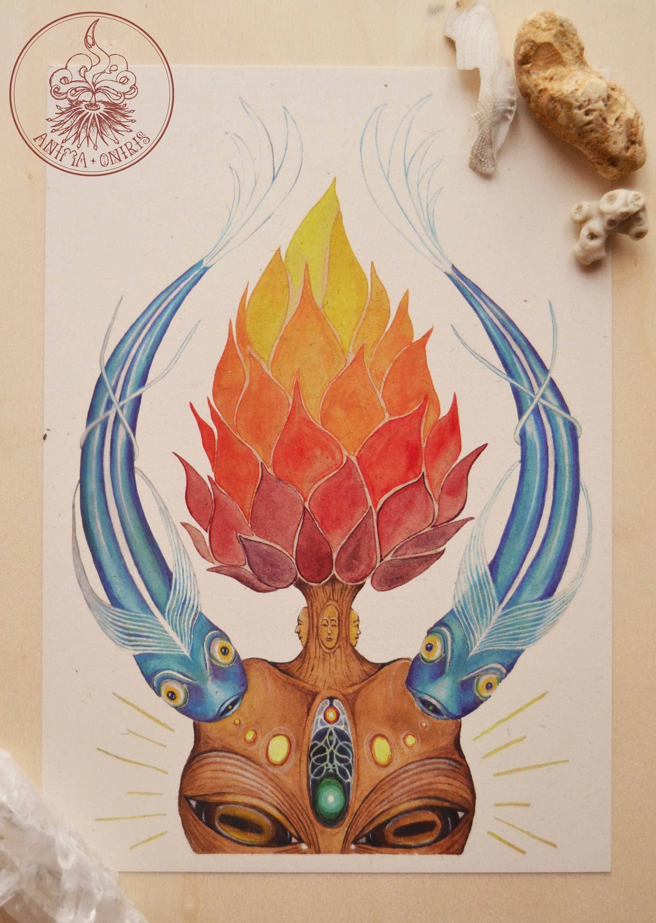 Kunstdruck, Elemente, We I Chi (64), Feuer, Wasser